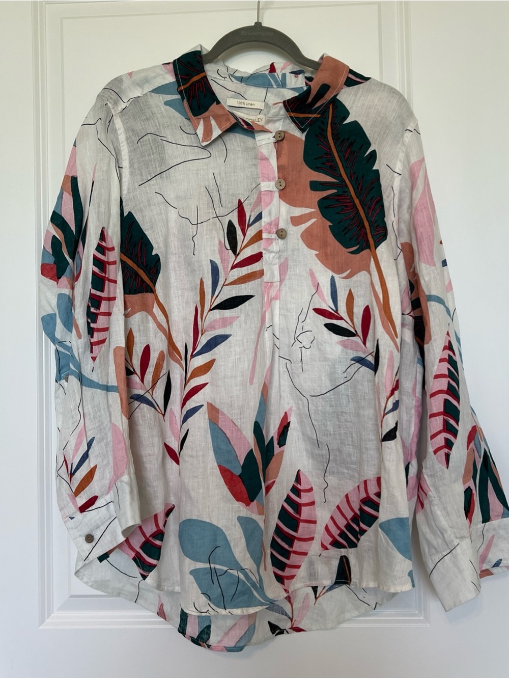Cynthia Rowley Multi-Color Tropical Leaf Linen Button-Up 1X NWT